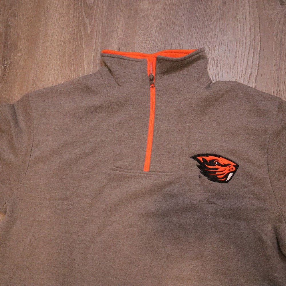 Oregon State Beavers Quarter Zip Pullover Sweatshirt Mens‎ XL Orange Trim